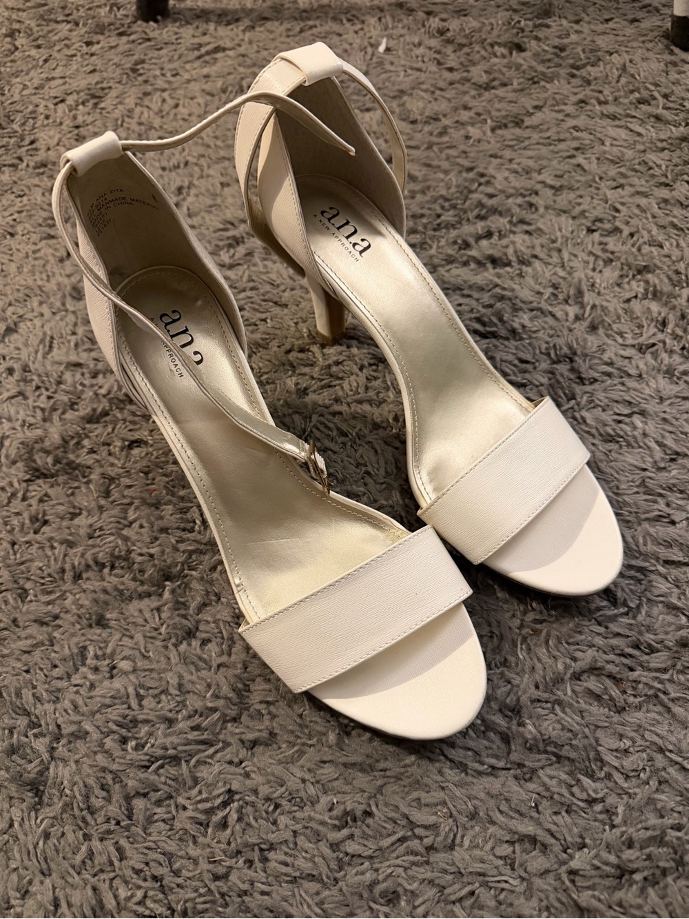 a.n.a White Satin Open-Toe Ankle-Strap Heels